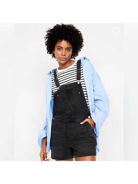Old Navy Slouchy Beachy Summer Black Denim Jean Shortalls Overalls M NEW